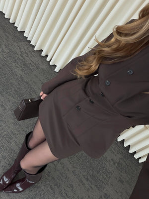 Kahverengi Düğmeli Pileli Ceket Etek Takım - 30422