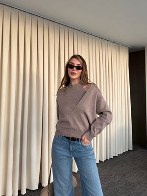 Bej İkili V Yaka Kazak - 251206