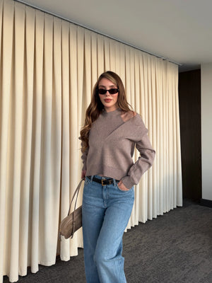 Bej İkili V Yaka Kazak - 251206