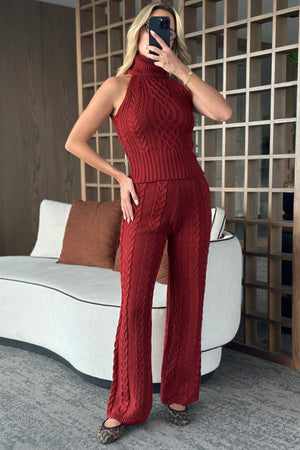 Bordo Kolsuz Bluz Pantolon Takım - 3009