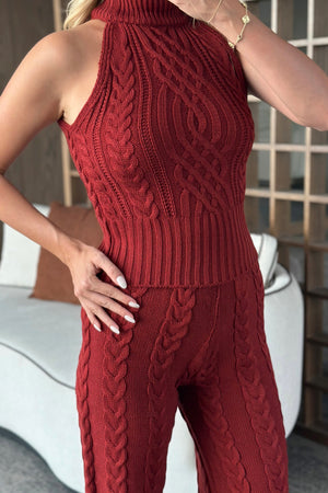 Bordo Kolsuz Bluz Pantolon Takım - 3009