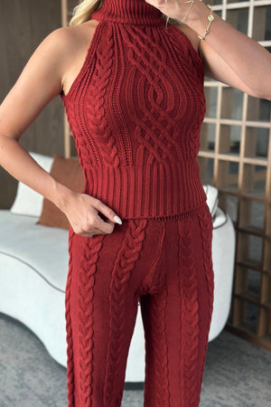 Bordo Kolsuz Bluz Pantolon Takım - 3009