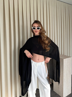 Siyah Muadil Tasarım Triko Pelerin Şal - 5241