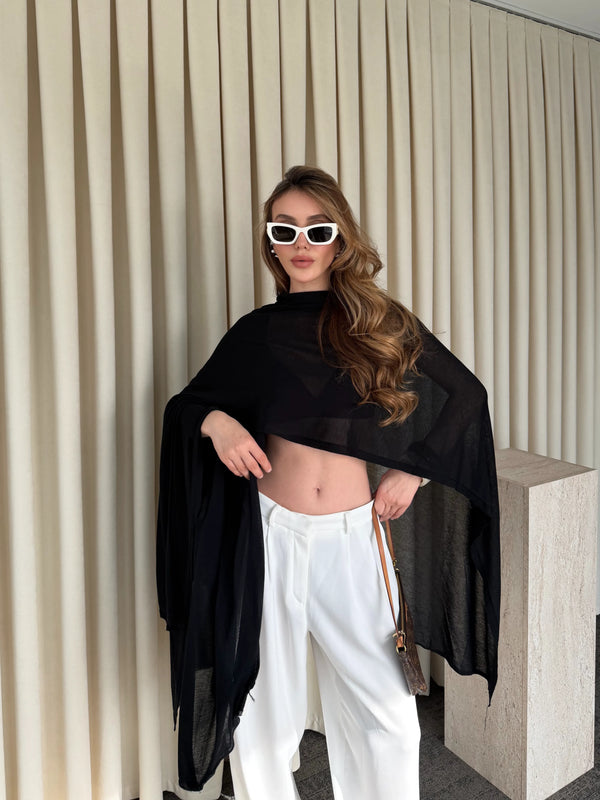 Siyah Muadil Tasarım Triko Pelerin Şal - 5241