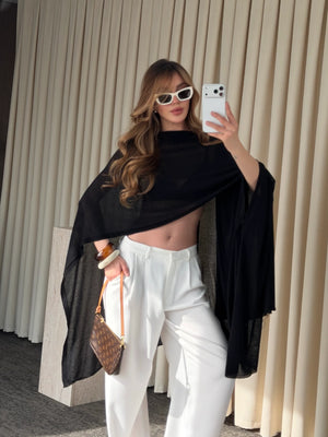 Siyah Muadil Tasarım Triko Pelerin Şal - 5241