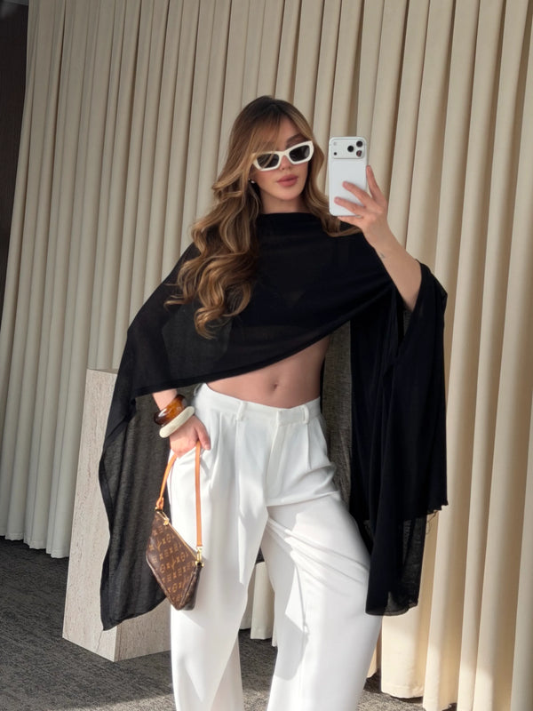 Siyah Muadil Tasarım Triko Pelerin Şal - 5241