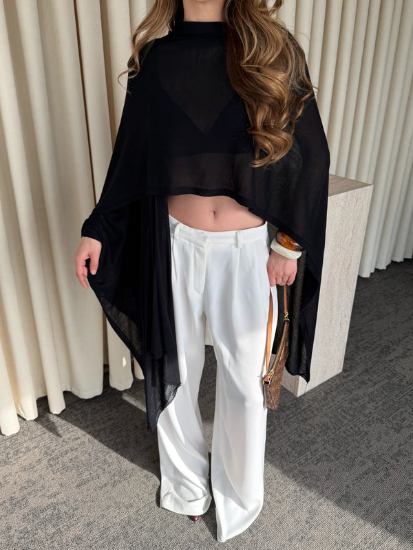 Siyah Muadil Tasarım Triko Pelerin Şal - 5241