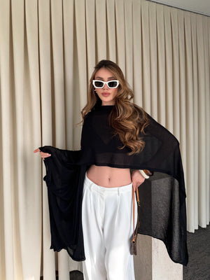 Siyah Muadil Tasarım Triko Pelerin Şal - 5241