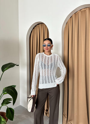 Ekru Örümcek Ağı Triko Bluz
