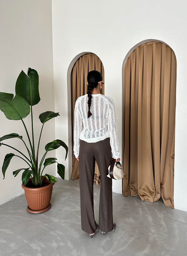 Ekru Örümcek Ağı Triko Bluz