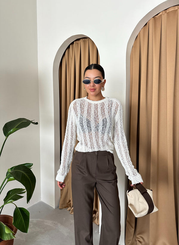 Ekru Örümcek Ağı Triko Bluz