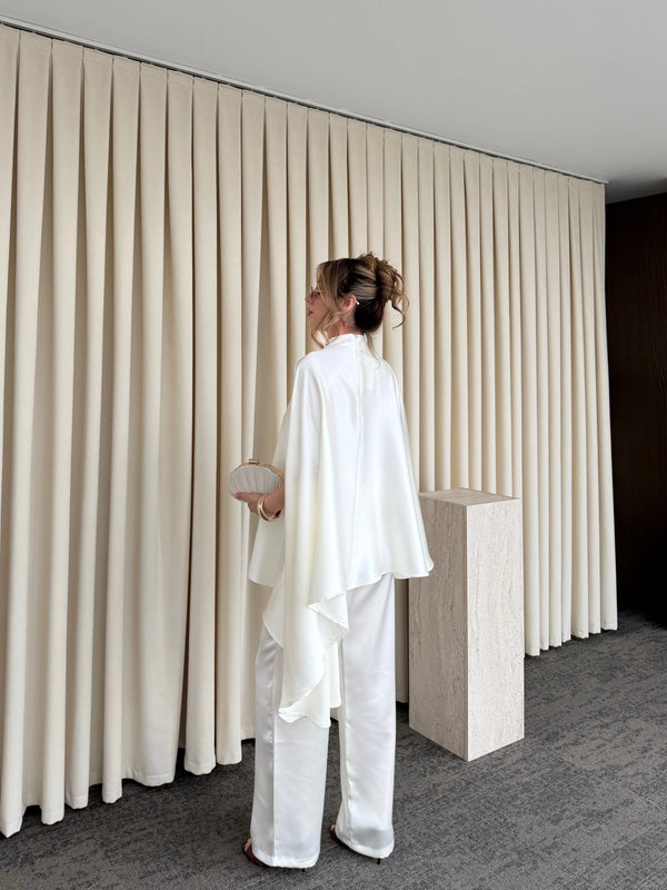 Ekru Saten Bluz Pantolon Takım - 265072