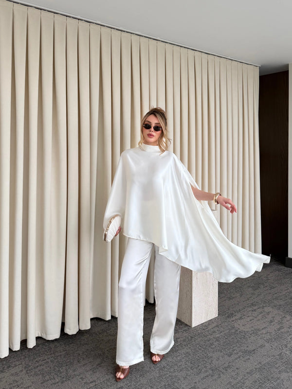 Ekru Saten Bluz Pantolon Takım - 265072