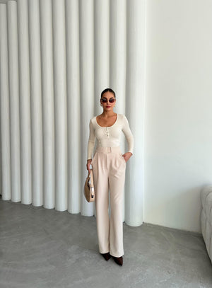 Ekru Sedef Düğmeli Uzun Tshirt