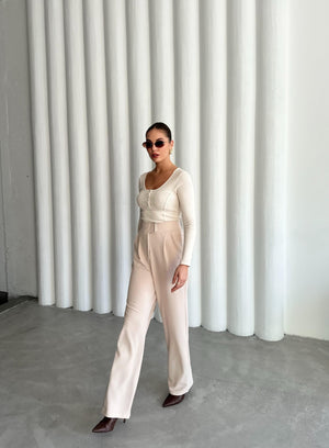 Ekru Sedef Düğmeli Uzun Tshirt