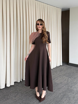 Kahverengi Seyyar Broşlu Elbise - 3151