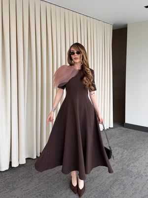 Kahverengi Seyyar Broşlu Elbise - 3151