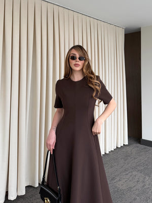 Kahverengi Seyyar Broşlu Elbise - 3151