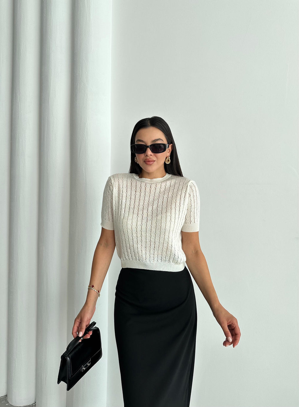 Ekru Stella Kısa Kol Triko Bluz