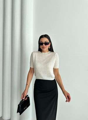 Ekru Stella Kısa Kol Triko Bluz