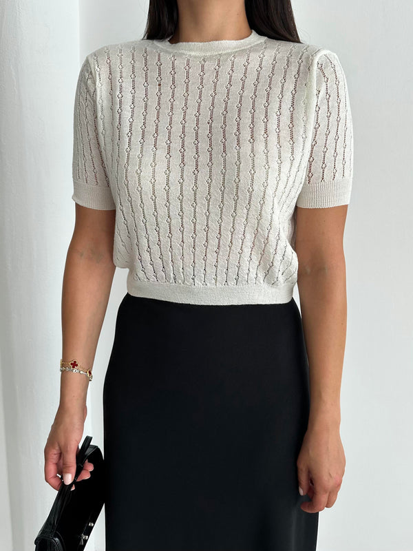 Ekru Stella Kısa Kol Triko Bluz