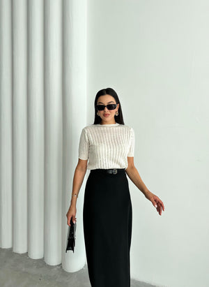 Ekru Stella Kısa Kol Triko Bluz