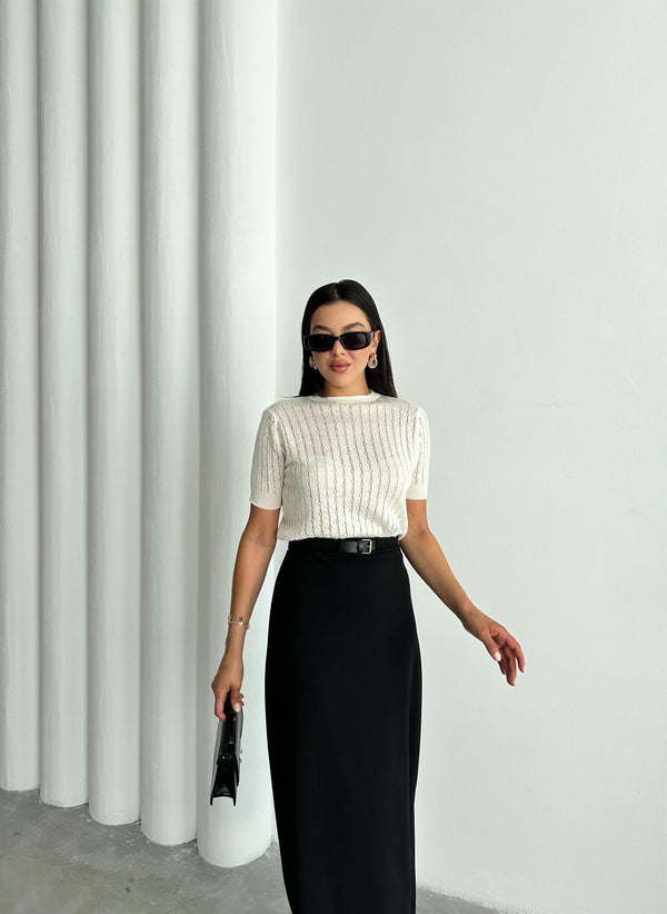 Ekru Stella Kısa Kol Triko Bluz