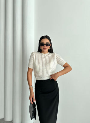 Ekru Stella Kısa Kol Triko Bluz