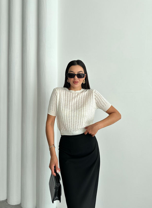 Ekru Stella Kısa Kol Triko Bluz