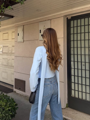 Mavi Vatkalı Fularlı Ceket - 85175