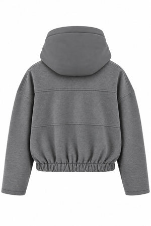 Gri Kapüşonlu Fermuarlı Sweatshirt - 1226