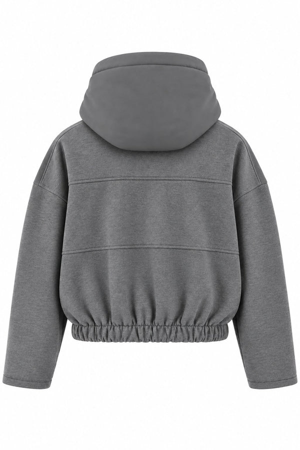 Gri Kapüşonlu Fermuarlı Sweatshirt - 1226