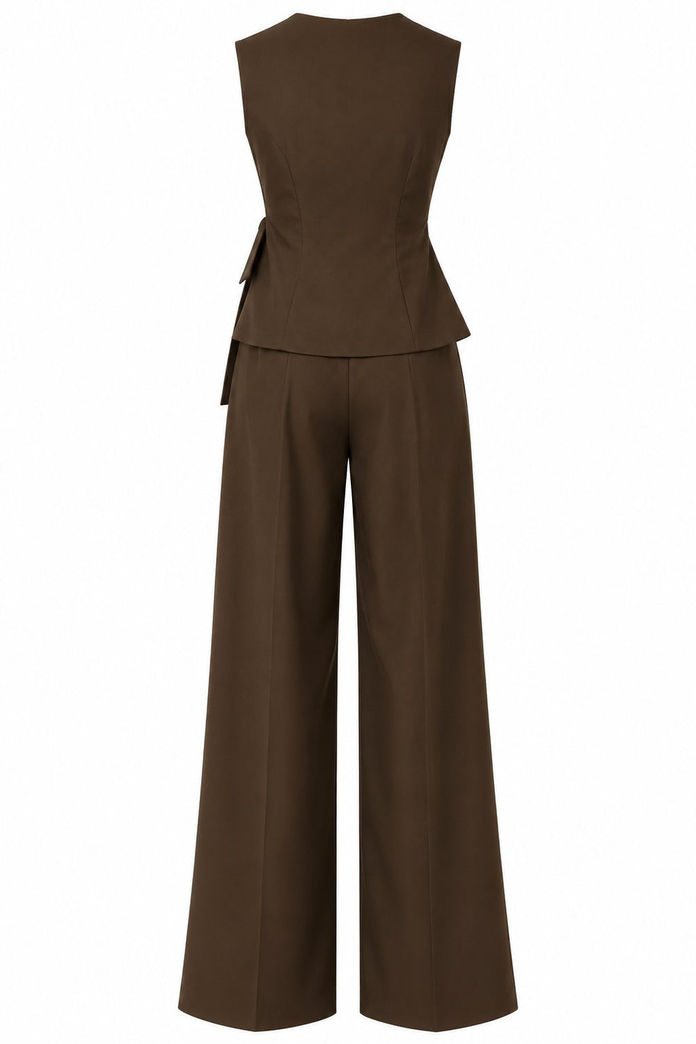 Kahverengi Donna Kruvaze Yaka Yelek Pantolon Takım - 3y8496
