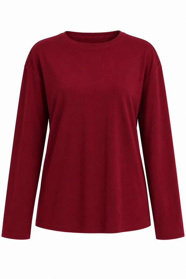 Bordo Bisiklet Yaka Rahat Kesim Bluz - 24151