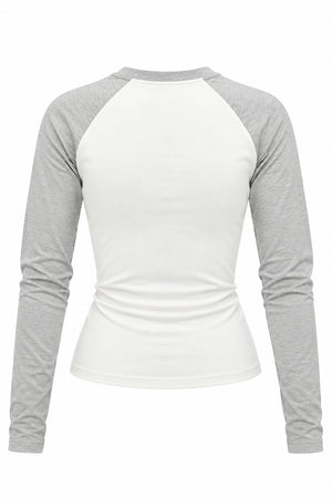 Gri Slim Fit Kontrast Uzun Kollu Bluz - 5219