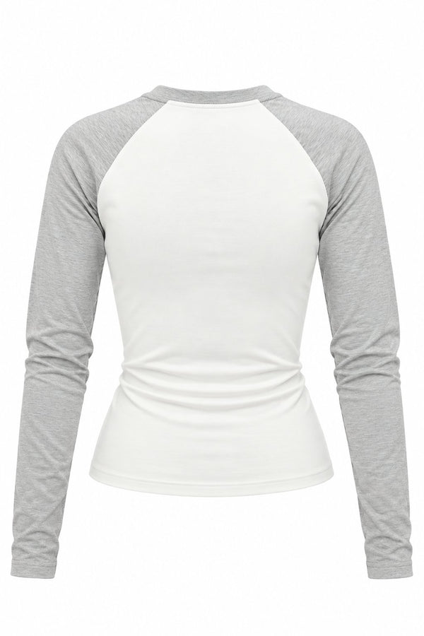 Gri Slim Fit Kontrast Uzun Kollu Bluz - 5219