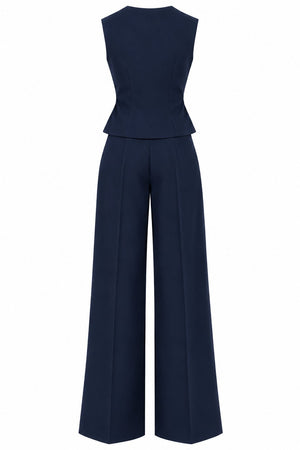 Lacivert Donna Kruvaze Yaka Yelek Pantolon Takım - 3y8496