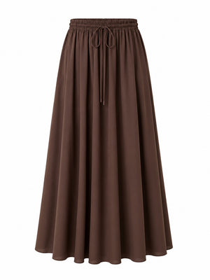 Kahverengi Beli Lastikli Poplin Etek - E1012