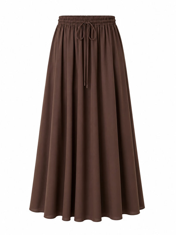 Kahverengi Beli Lastikli Poplin Etek - E1012