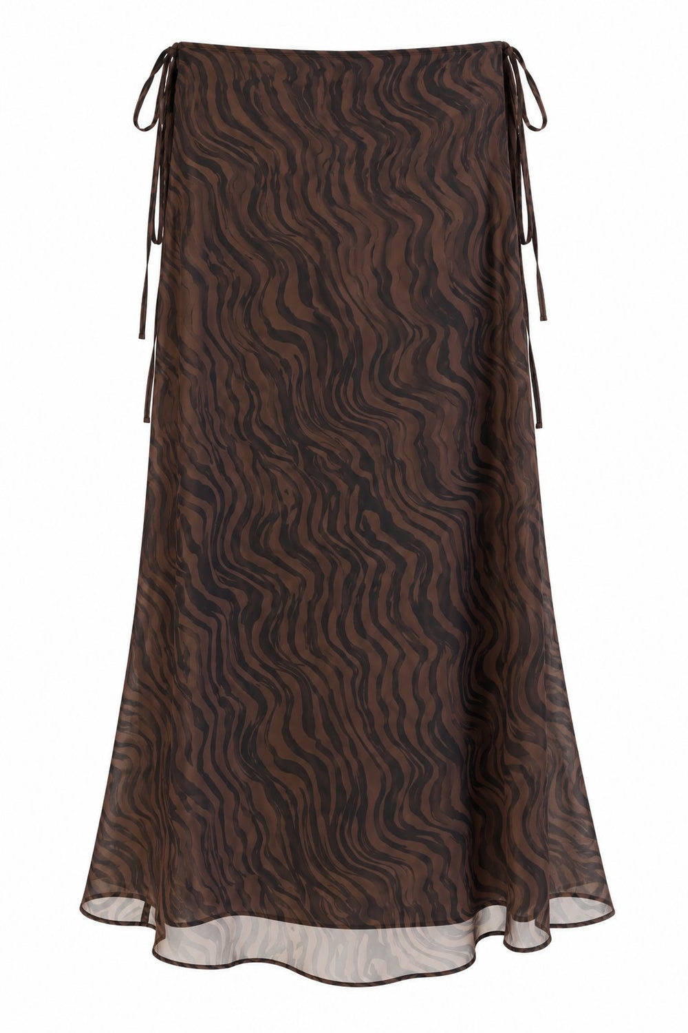 Kahvrengi Yan Bağlama Detaylı Zebra Etek - 1272