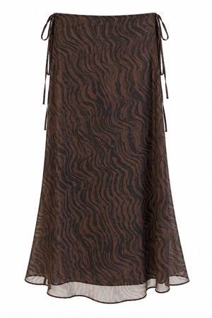 Kahvrengi Yan Bağlama Detaylı Zebra Etek - 1272