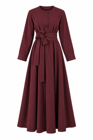 Bordo Salaş Pileli Elbise - 2y2330