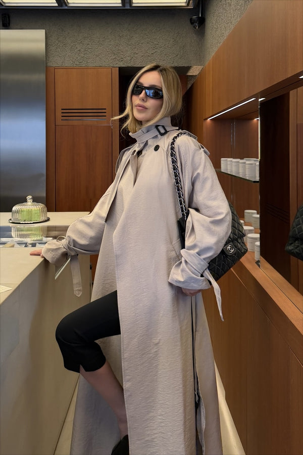 Taş Kuşaklı Premium Oversize Trençkot - 8646