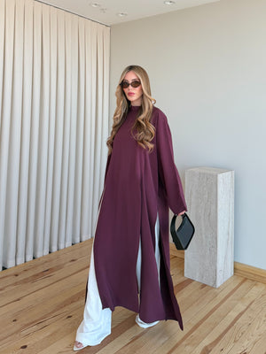Bordo Yırtmaçlı Uzun Tunik - 8515