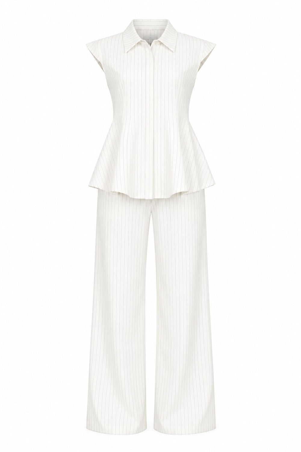 Beyaz Çizgili Gömlek Pantolon Takım - 2y1424