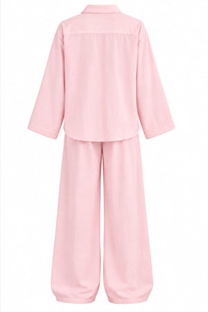 Pembe Çıtçıtlı Modal Gömlek Kemerli Şalvar Pantolon Takım - 2y8396