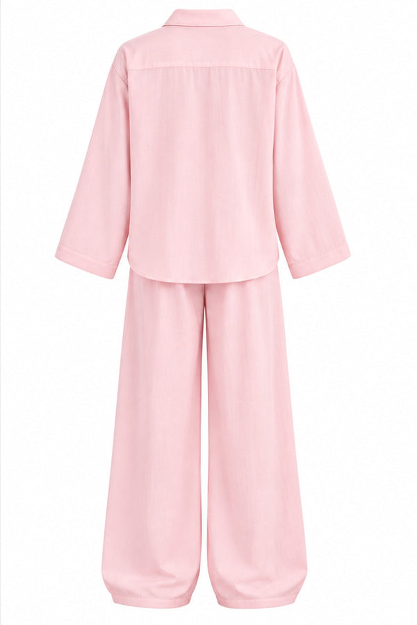 Pembe Çıtçıtlı Modal Gömlek Kemerli Şalvar Pantolon Takım - 2y8396