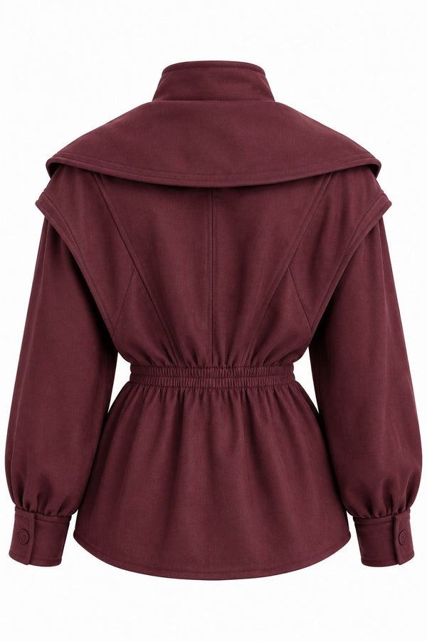 Bordo Belden Lastikli Süet Ceket - 5164