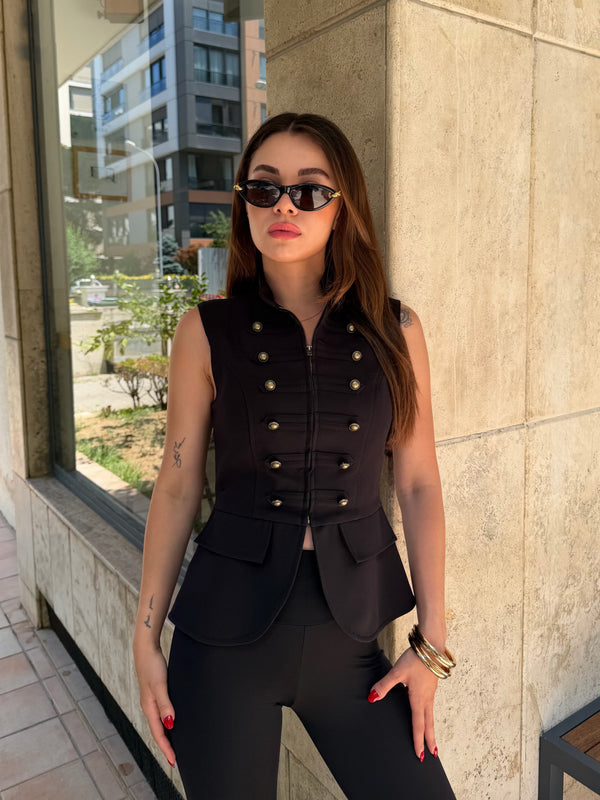 Siyah Gold Düğmeli Yelek - 98085