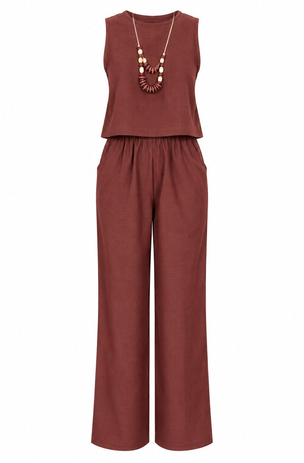 Kiremit Aksesuarlı Bluz Pantolon 2'li Takım - 2y8757